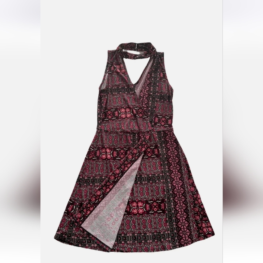 BCBGeneration Maroon Combo Floral Faux Wrap Dress.
